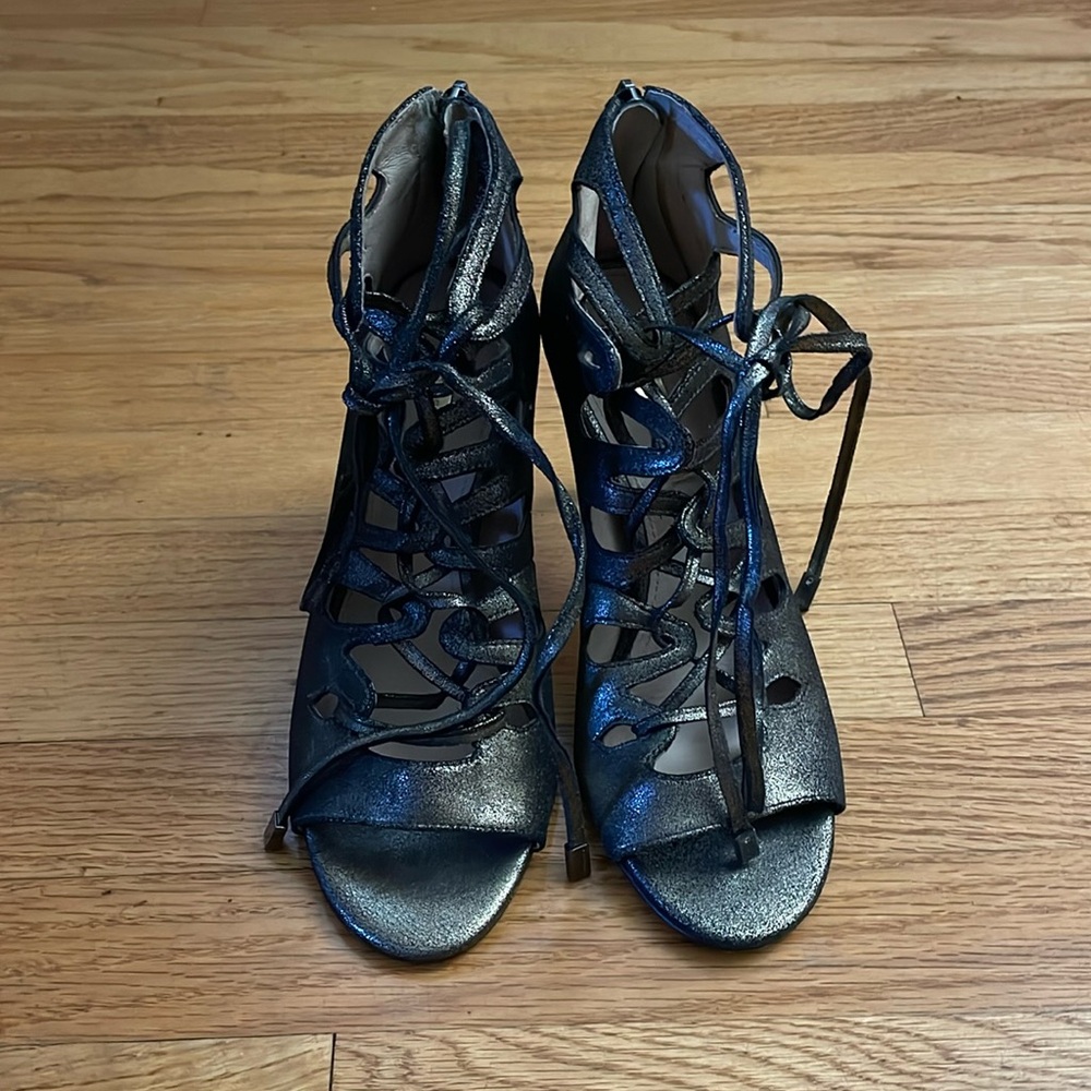 Women’s open toe strap lace up heels